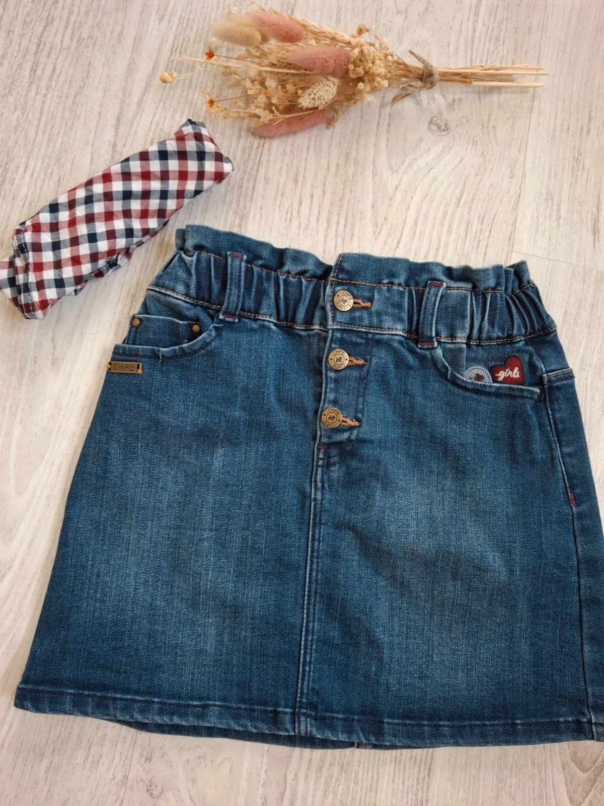 Falda de mezclilla para niña azul con pañuelo extraíble Chipie 6 años - Nueva – photo 3
